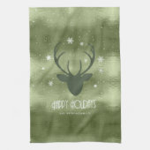Deer Antlers Silhouette & Snowflakes Green ID861 Theedoek (Verticaal)