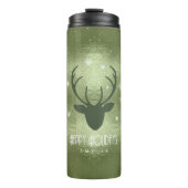 Deer Antlers Silhouette & Snowflakes Green ID861 Thermosbeker (Voorkant)