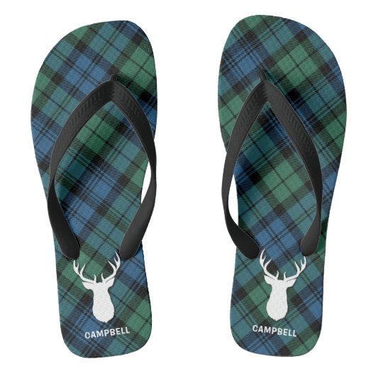 Deer Antlers Speciaal Tartan Groen Zwart Teenslippers (Voetbed)