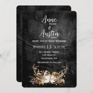 Deer Antlers trouwt Bouquet op Leder Kaart