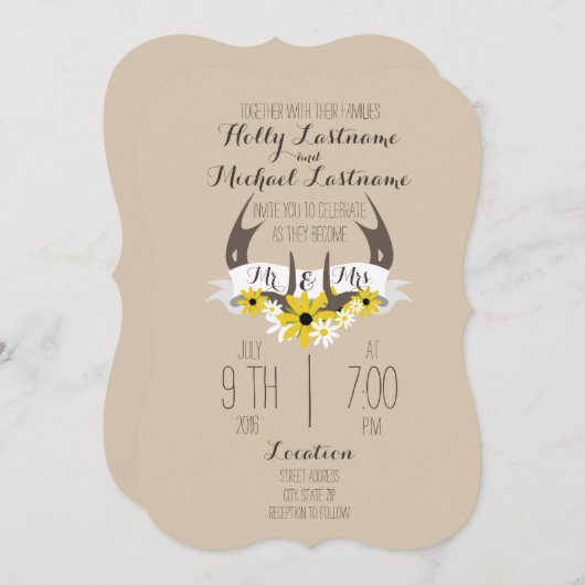 Deer Antlers + Uitnodiging tot weduwschap (Voorkant / Achterkant)