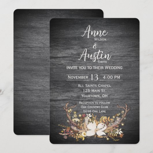 Deer Antlers Wedding Bouquet Kaart (Voorkant / Achterkant)