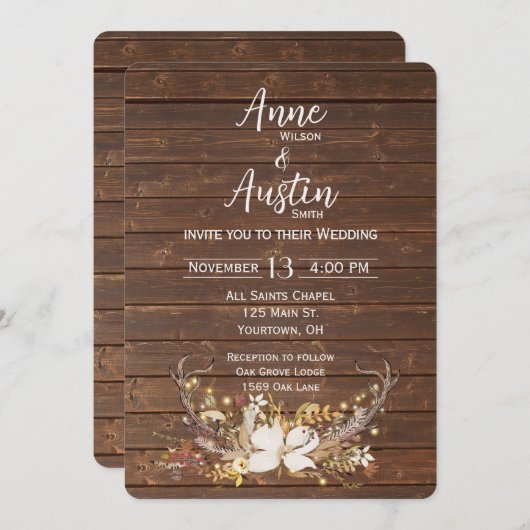 Deer Antlers Wedding Bouquet Kaart (Voorkant / Achterkant)