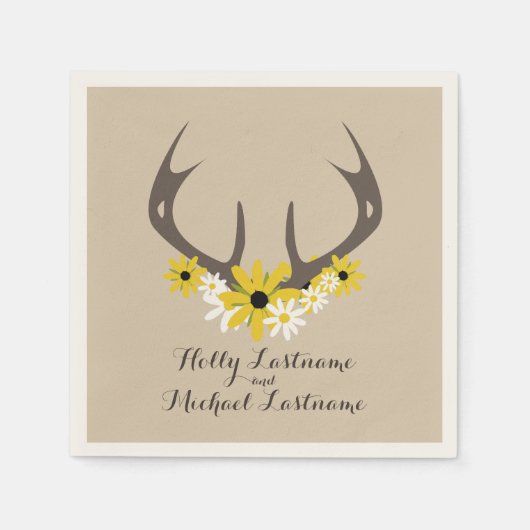 Deer Antlers + Wildbloemen Wedden Napkins Servet (Voorkant)