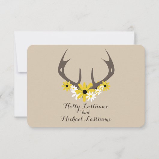 Deer Antlers + Wildflower Wedding R.S.V.P. RSVP Kaartje (Voorkant)