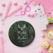 Deer Antlers Woodland Pine Tree Forest Wedding Papieren Bordje (Feest)