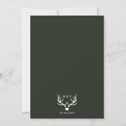 Deer Antlers Woodland Pine Tree Forest Wedding Save The Date (Achterkant)