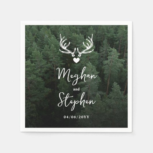 Deer Antlers Woodland Pine Tree Forest Wedding Servet (Voorkant)