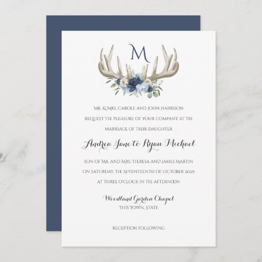 Deer Antlers  Woodland Wedding Uitnodiging (Voorkant / Achterkant)