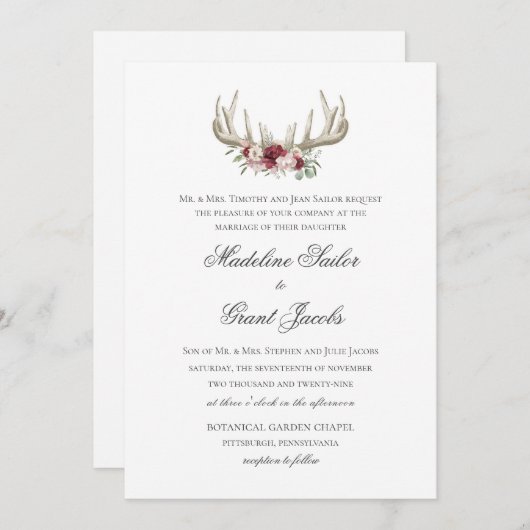 Deer Antlers  Woodland Wedding Uitnodiging (Voorkant / Achterkant)