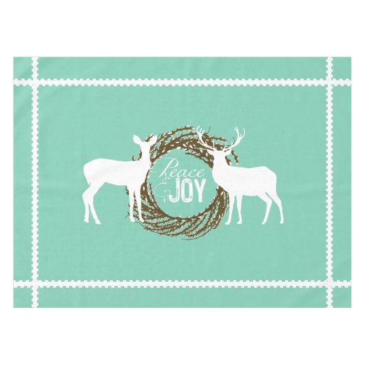 Deer Aqua Peace Joy Wreath Tablecloth Tafelkleed (Voorkant (Horizontaal))