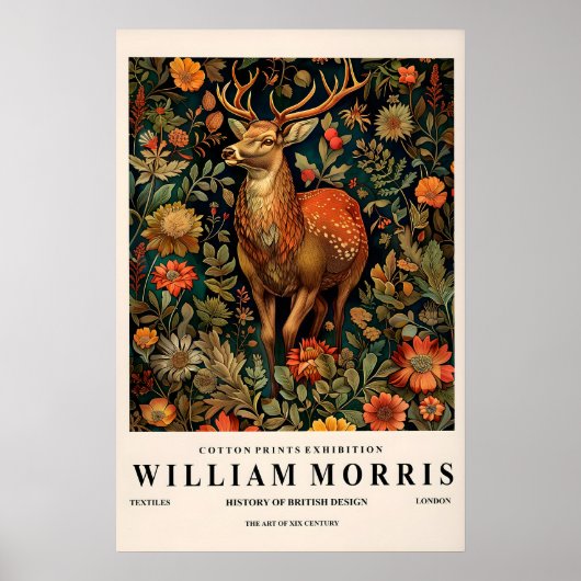 Deer Art Print William Morris Style, Botanical (Voorkant)