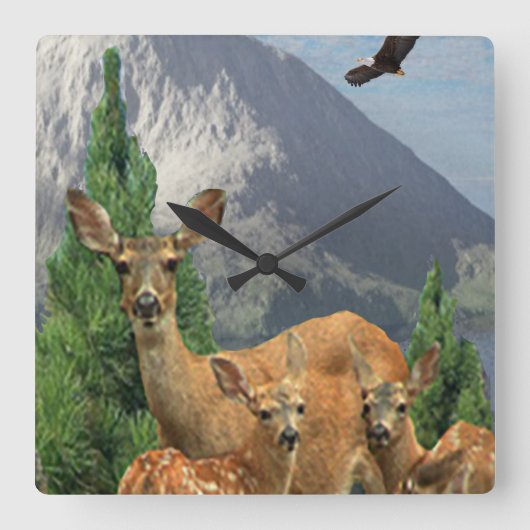 Deer Art Vierkante Klok (Voorkant)