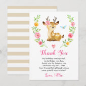 Deer Baby Girl First Birthday Party Doe Floral Bedankkaart (Voorkant / Achterkant)