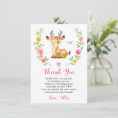 Deer Baby Girl First Birthday Party Doe Floral Bedankkaart (Staand voorkant)