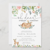 Deer Baby Girl Floral Baby shower Uitnodiging (Voorkant)
