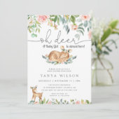 Deer Baby Girl Floral Baby shower Uitnodiging (Staand voorkant)