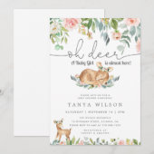 Deer Baby Girl Floral Baby shower Uitnodiging (Voorkant / Achterkant)