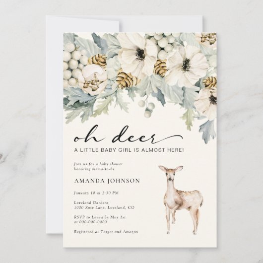 Deer Baby Girl Shower Kaart (Voorkant)