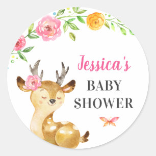 Deer Baby Girl Shower Sprinkle Guest Favor Pink Ronde Sticker