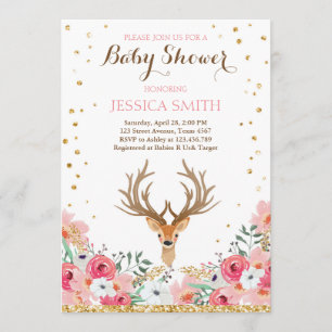 Deer baby shower call Woodland Girl Floral Kaart