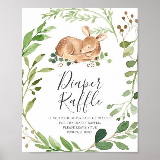 Deer Baby shower Diaper Raffle Sign Poster (Voorkant)