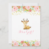 Deer Baby shower Invitation Floral Pink & Gold Kaart (Achterkant)