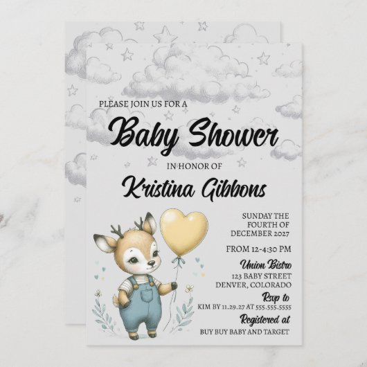 Deer Baby shower Kaart (Voorkant / Achterkant)