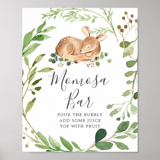 Deer Baby shower Mimosa Bar Sign. Poster (Voorkant)