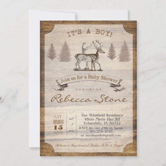 Deer Baby shower Wood Uitnodiging (Voorkant)