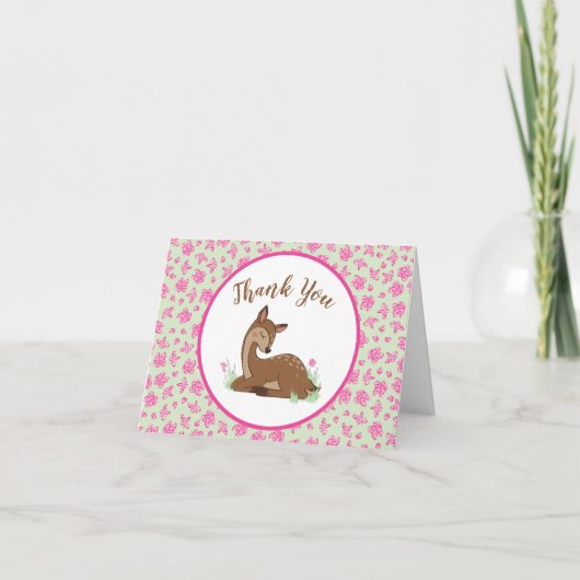 Deer Baby shower Woodland Fawn Pink Bedankkaart (Voorkant)