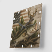 Deer Bass Amerikaanse vlag Vierkante Klok (Hoek)