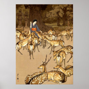 Deer bij de Kasuga Shrine Yoshida Hiroshi 1928 Poster