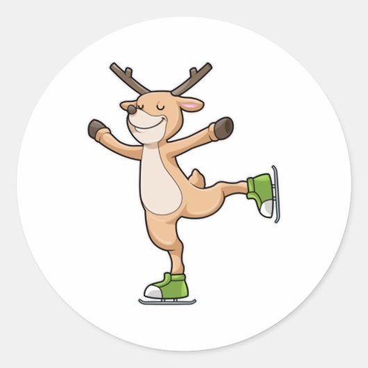 Deer bij Ice skating met Ice schaatsen Ronde Sticker (Voorkant)