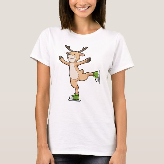 Deer bij Ice skating met Ice schaatsen T-shirt (Voorkant)