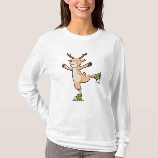 Deer bij Ice skating met Ice schaatsen T-shirt (Voorkant)