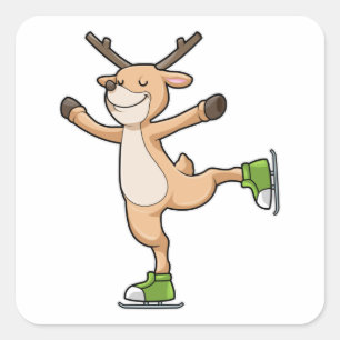 Deer bij Ice skating met Ice schaatsen Vierkante Sticker