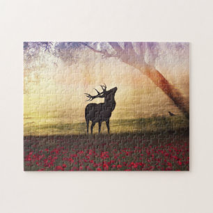 Deer bij zonsopgang Jigzaag Puzzle Legpuzzel