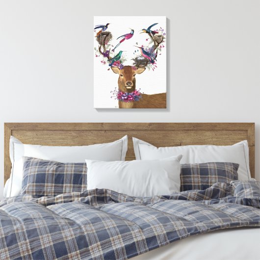 Deer Birdkeeper, Tropische vogelnesten Canvas Afdruk (Insitu (Slaapkamer))