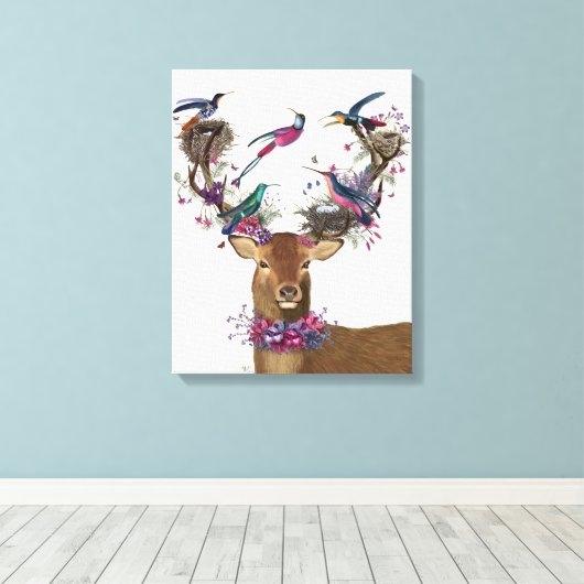 Deer Birdkeeper, Tropische vogelnesten Canvas Afdruk (Insitu (Houten vloer))