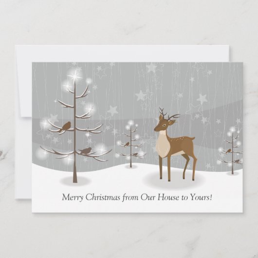 Deer Birds Snowflakes Forest kerst Feestdagenkaart (Voorkant)
