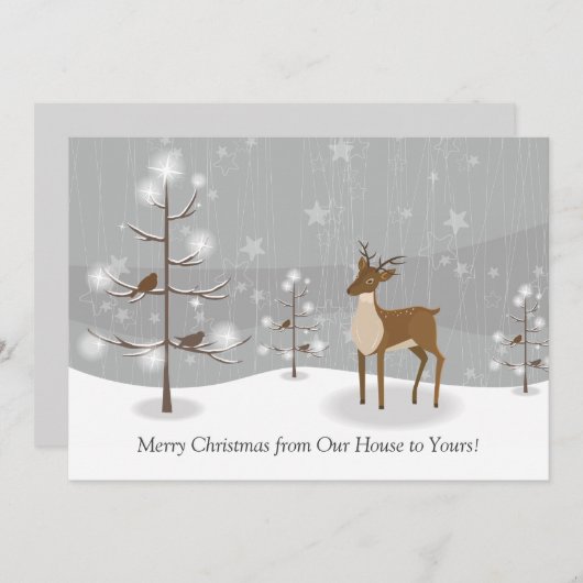 Deer Birds Snowflakes Forest kerst Feestdagenkaart (Voorkant / Achterkant)