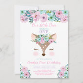 Deer Birthday Invitation Floral Woodland Deer Kaart (Voorkant)
