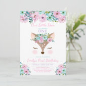 Deer Birthday Invitation Floral Woodland Deer Kaart (Staand voorkant)