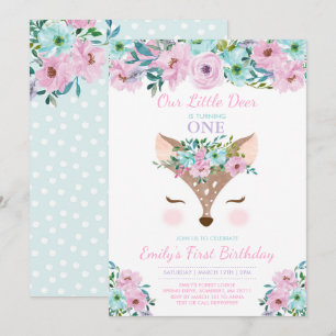 Deer Birthday Invitation Floral Woodland Deer Kaart