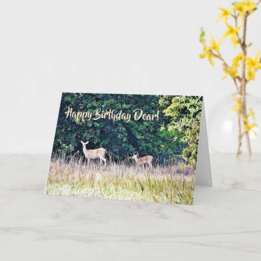 Deer Birthday Kaart (Gele Bloem)