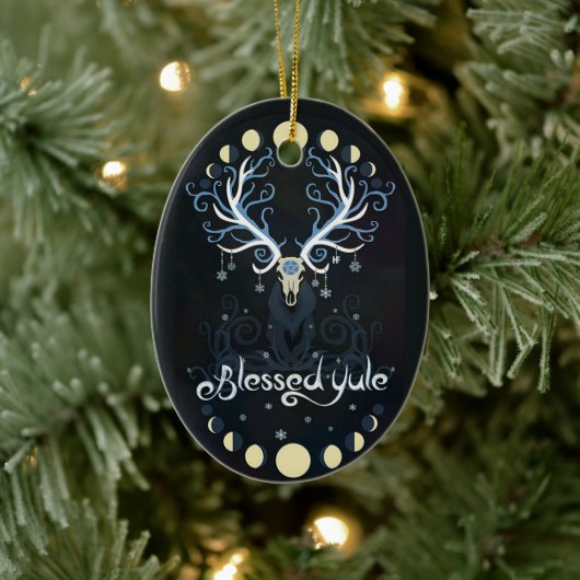 Deer Blessed Yule Moon Pharse Witch Pagan Witchy Keramisch Ornament (Boom)