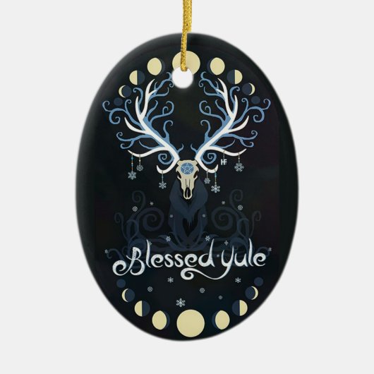 Deer Blessed Yule Moon Pharse Witch Pagan Witchy Keramisch Ornament (Voorkant)