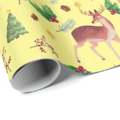 Deer blissful kerst yellow wrappaper cadeaupapier (Rol Hoek)