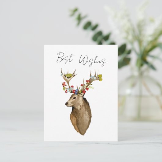 Deer bloemen elegant eenvoudige botanische waterve briefkaart (Staand voorkant)